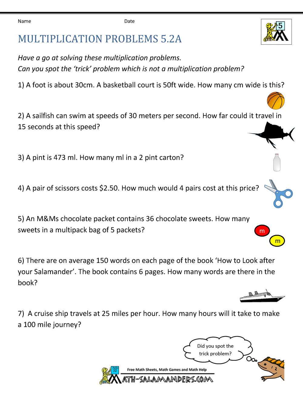 Multiplication Problems Printable 5th Grade