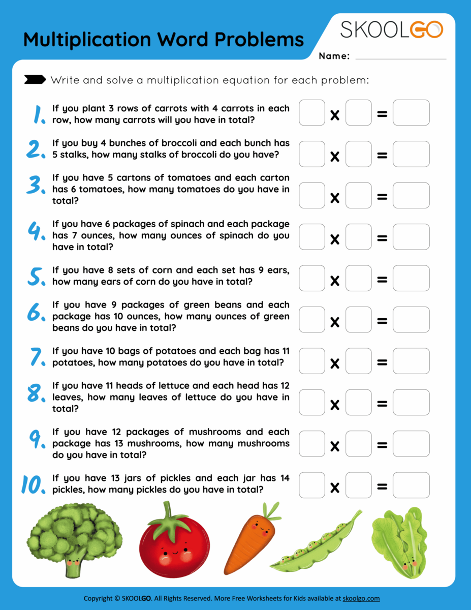Multiplication Word Problems SKOOLGO Worksheets Library