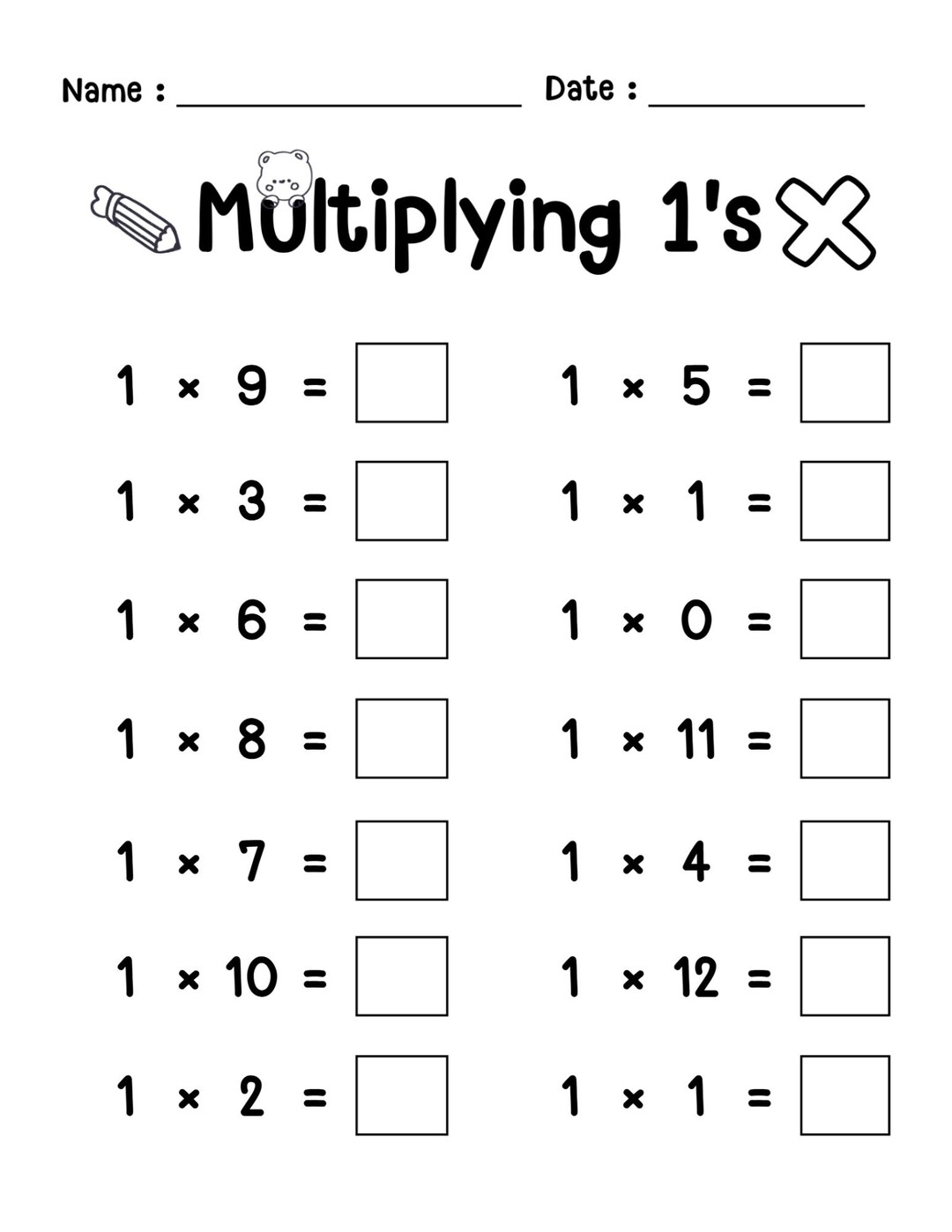 Multiplication Worksheets Fill In The Blanks Math Drills Digital Download Etsy