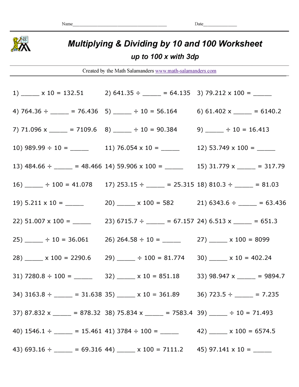 Multiply And Divide By 10 100