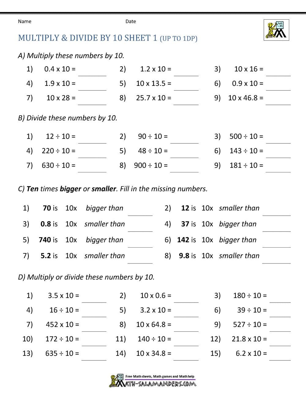 Multiplying Decimals Worksheets