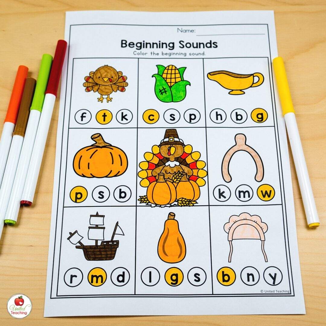 Thanksgiving Phonics Worksheet Free Printable Digital PDF