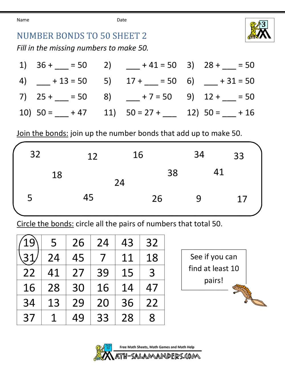 Number Bonds Worksheets To 100 Number Bonds Games ONLINE Free Worksheets