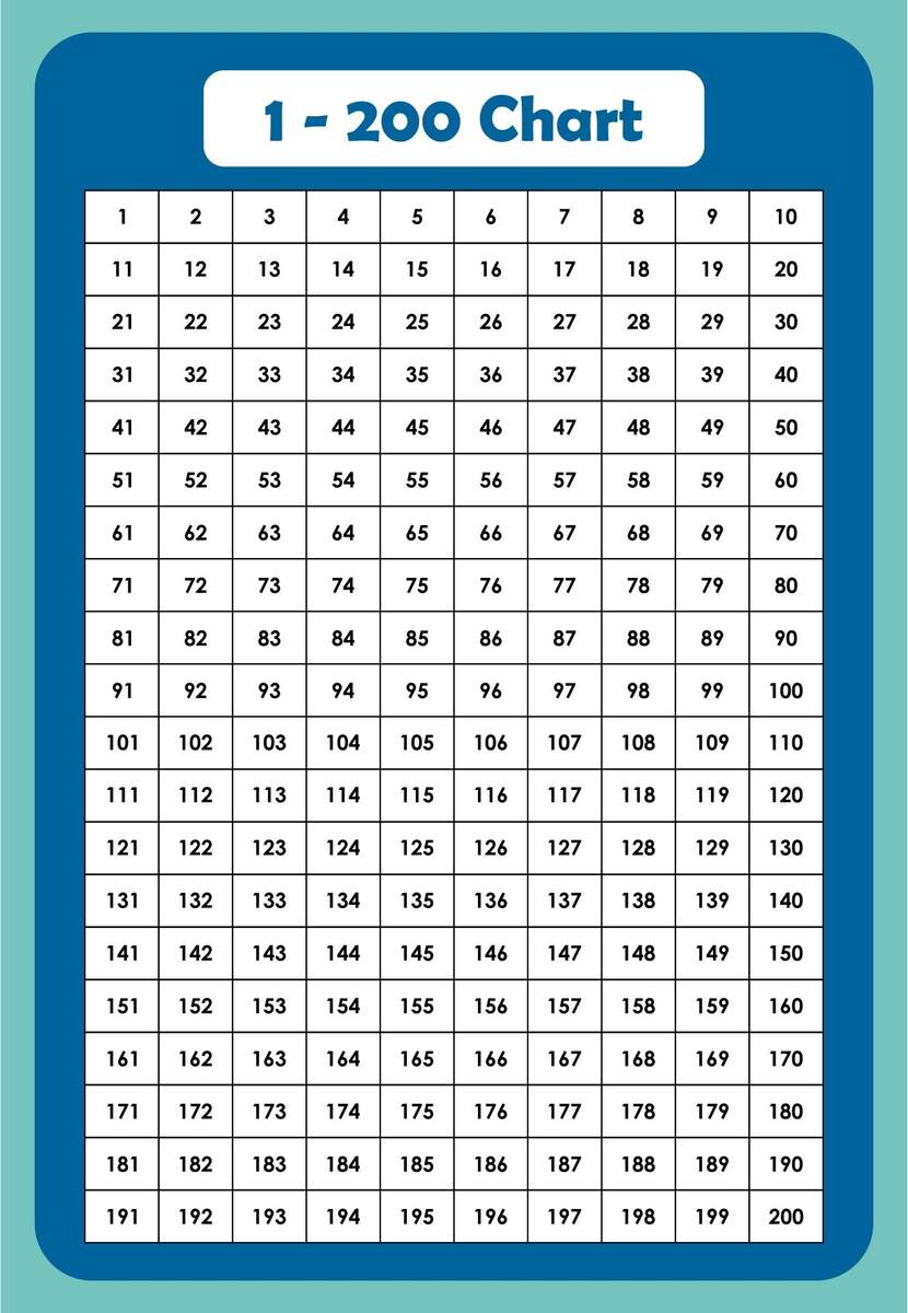 Number Chart 1 200 10 Free PDF Printables Printablee Number Chart 1 200 10 Free PDF Printables Printablee