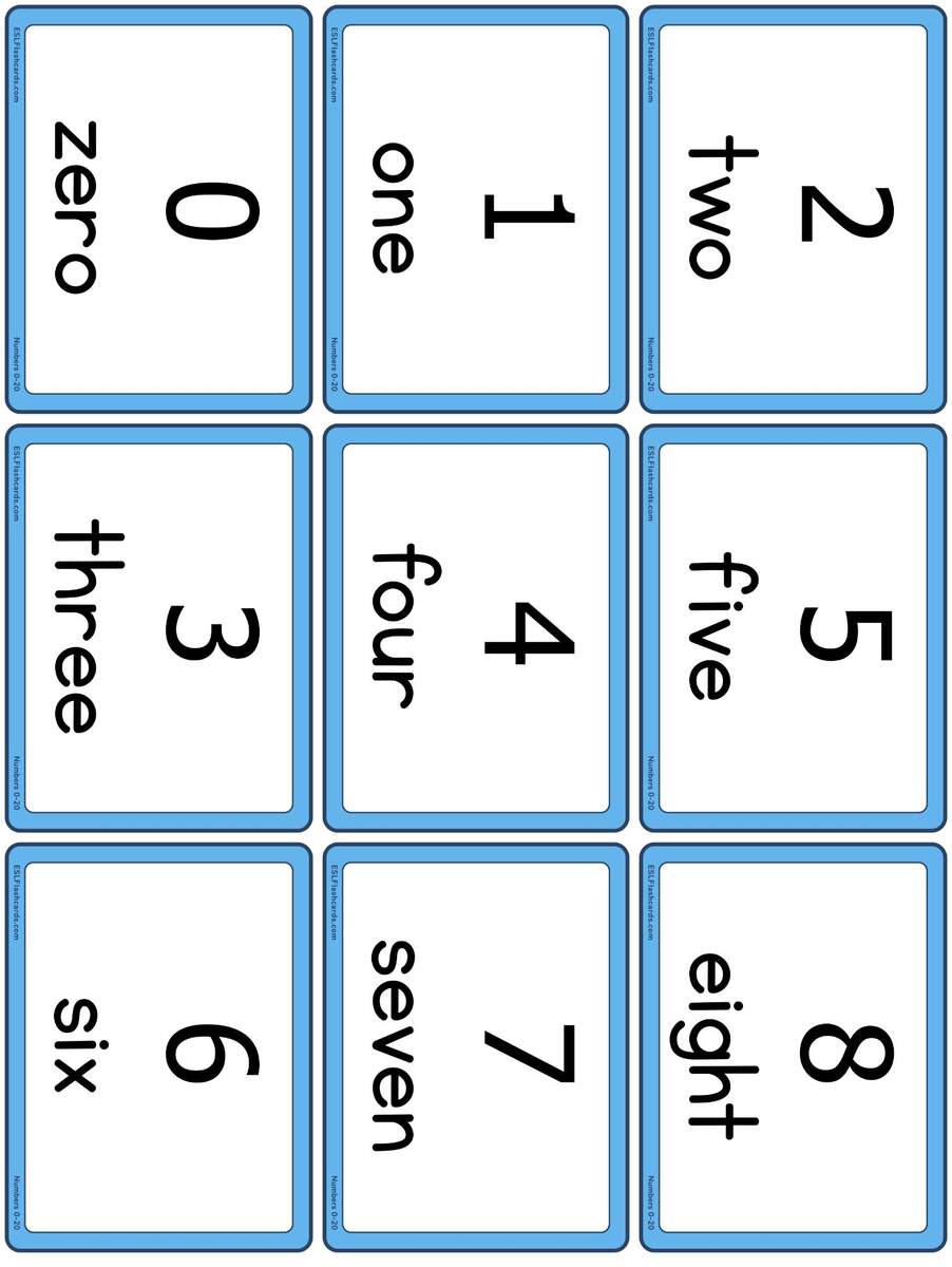 Numbers 0 To 20 ESL Flashcards Numbers 0 To 20 ESL Flashcards