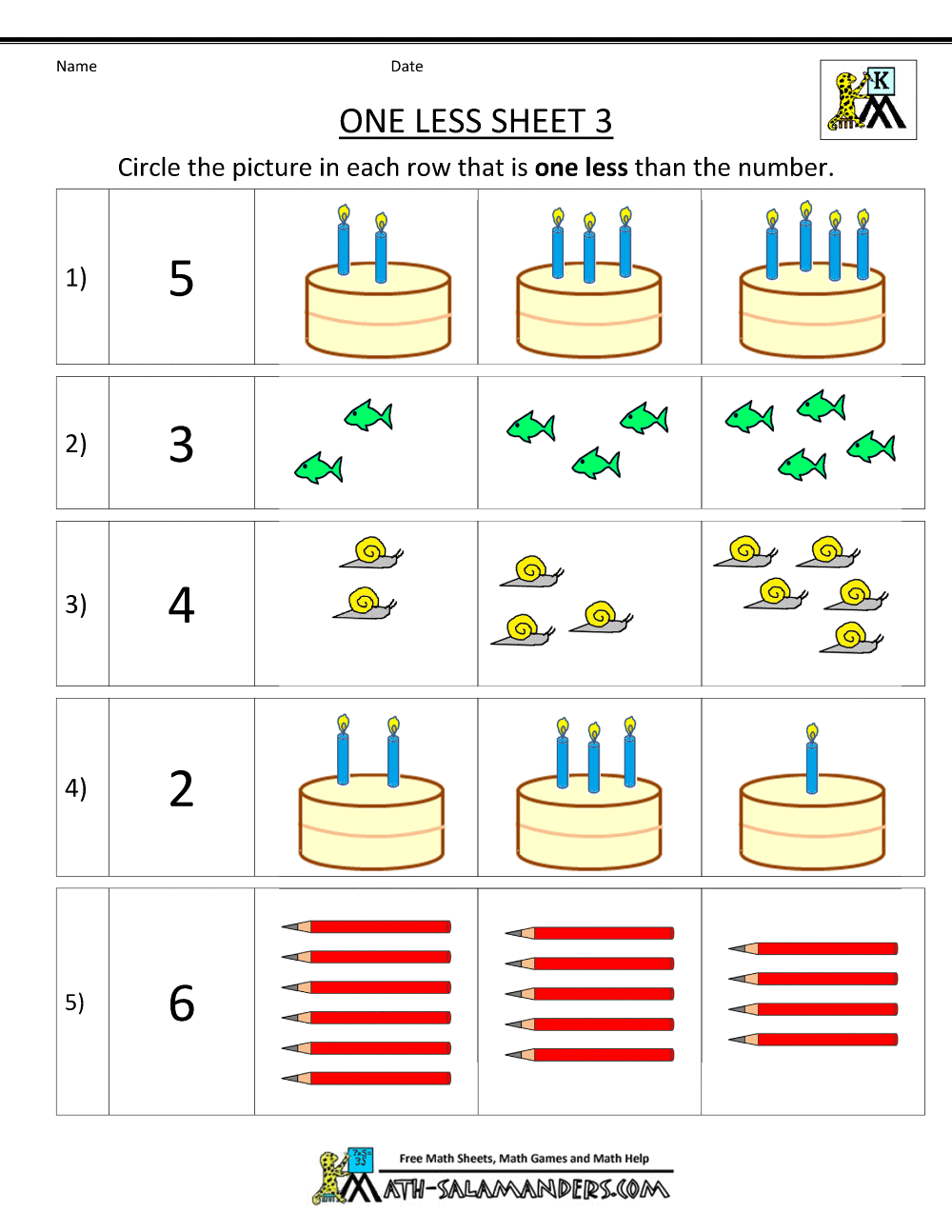 One Less Worksheet