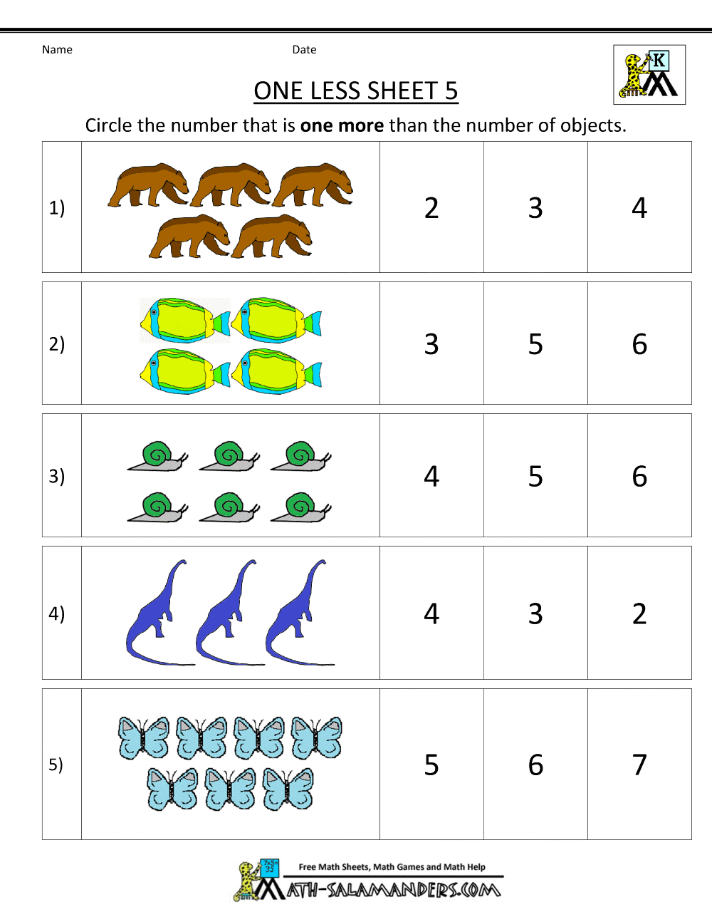 One Less Worksheet