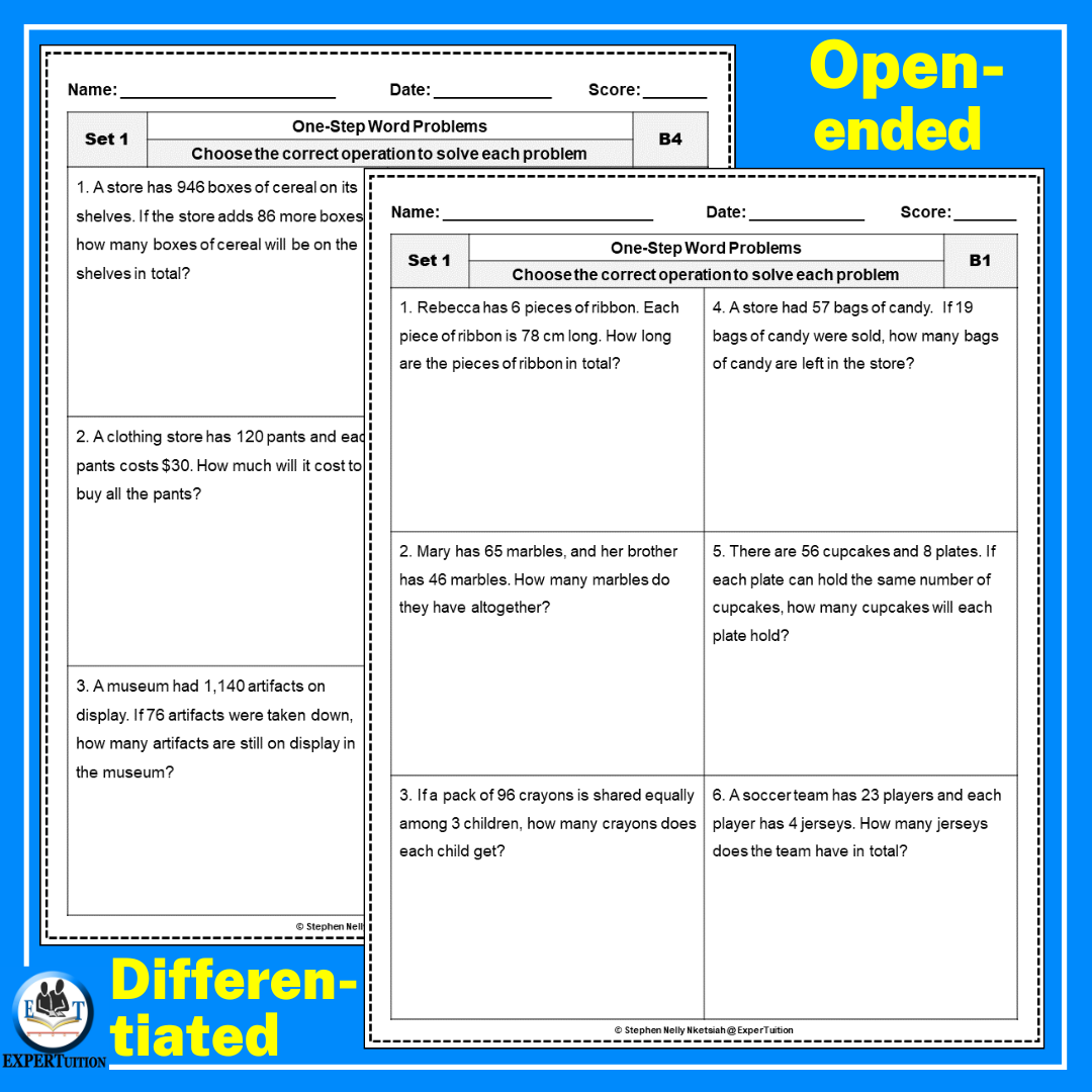 One Step Word Problems Worksheets Set 1 Add Subtract Multiply Or Divide Made By Teachers