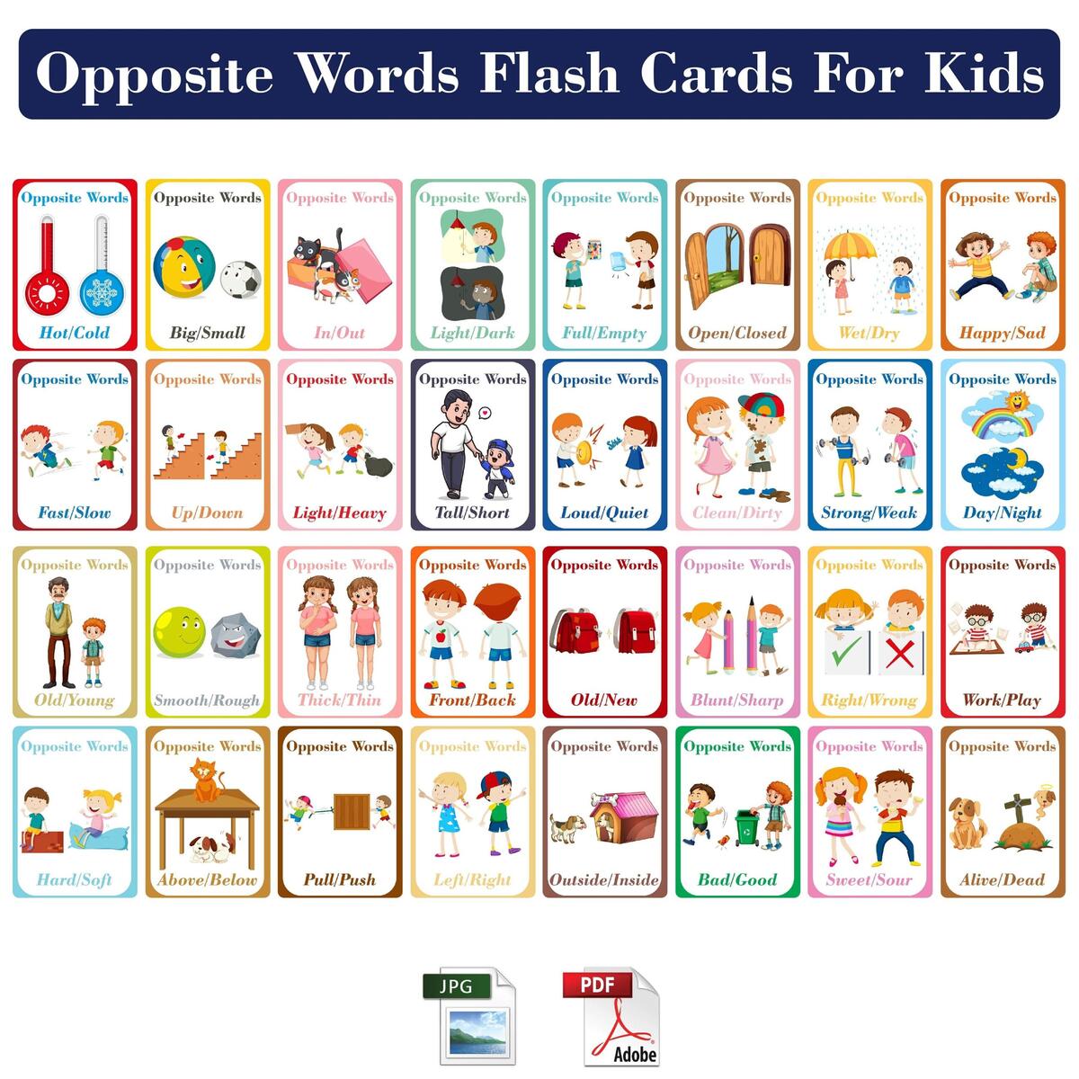 Opposite Words Flash Cards For Kids Printable Educational Game PDF Etsy Opposite Words Flash Cards For Kids Printable Educational Game PDF Etsy
