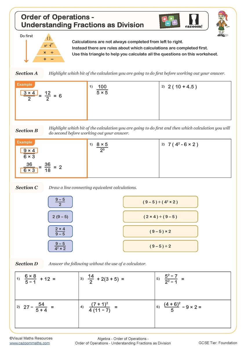 Order Of Operations Understanding Fractions As Division Worksheet Printable PDF Worksheets