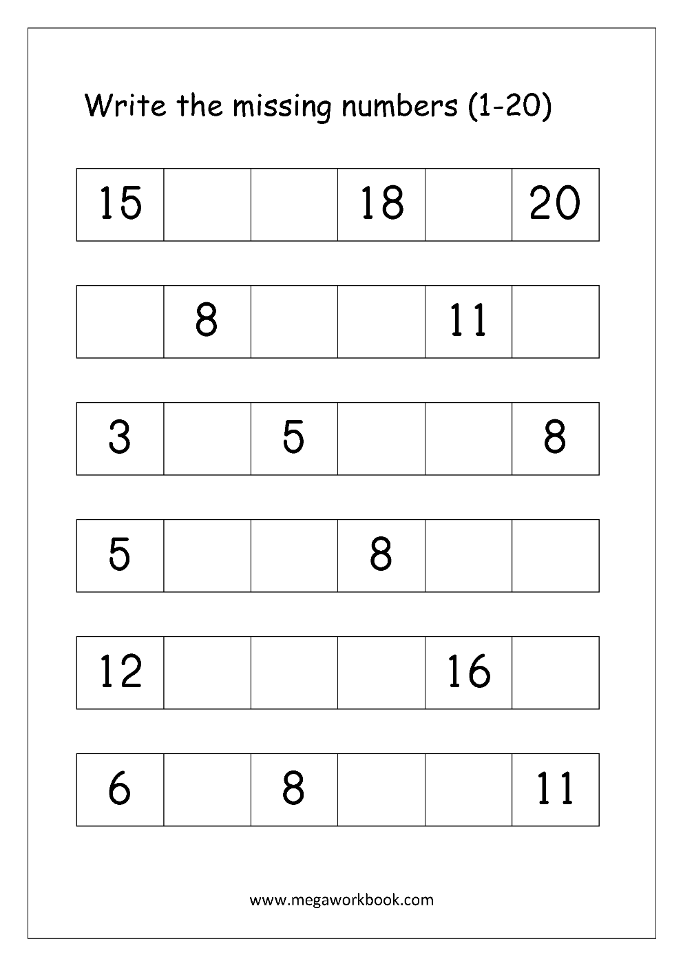 Ordering Numbers Worksheets Missing Numbers What Comes Before And After Number 1 10 1 20 1 50 1 100 Free Printables MegaWorkbook