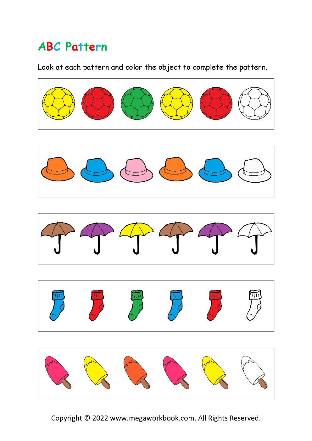 Kite ABB Pattern Worksheets For Preschoolers