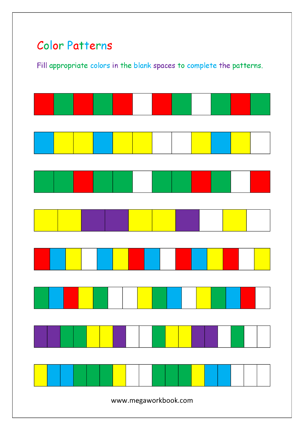 Free Colors And Patterns Worksheets The Teaching Aunt