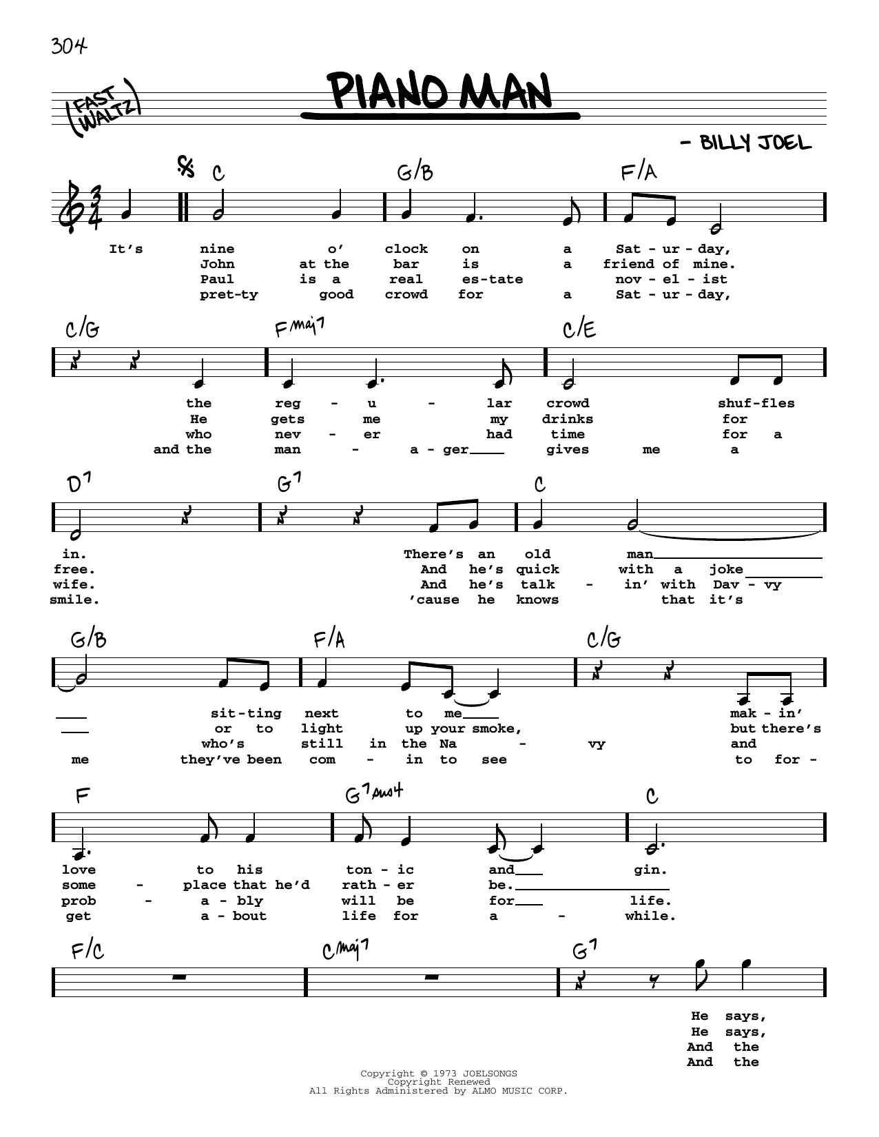 Piano Man By Billy Joel Sheet Music For Real Book Melody Lyrics Chords At Sheet Music Direct Rocket Man By Elton John Sheet Music For Piano Chords Lyrics At Sheet Music Direct