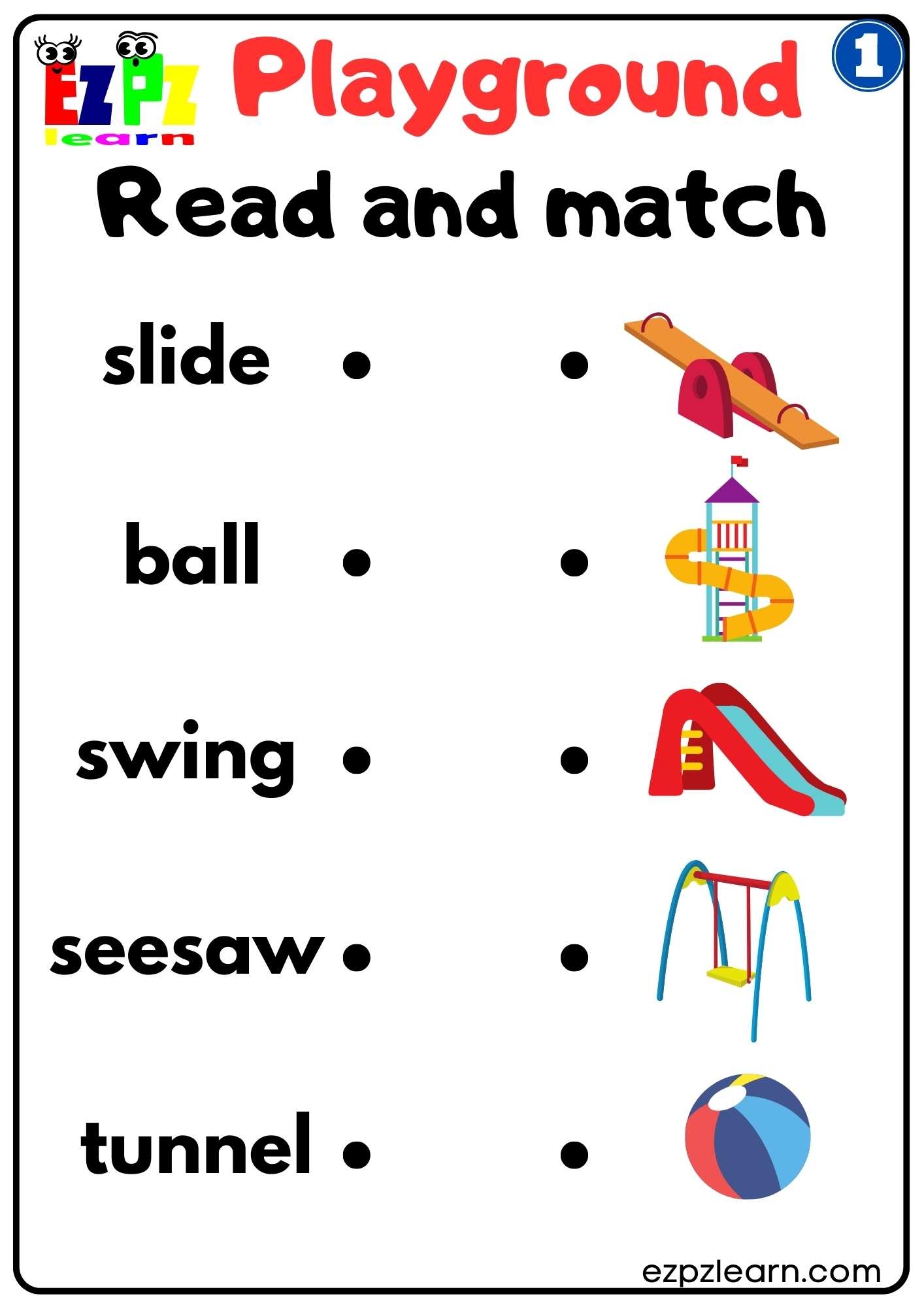 Playground 1 Read And Match Worksheet For Kindergarten And ESL Students Free Download Ezpzlearn