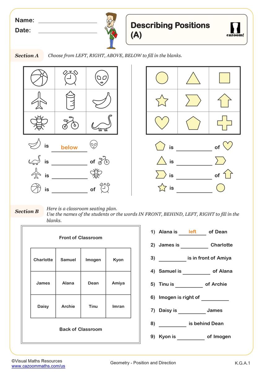 Position And Direction Worksheets With Answers Printable PDF Math Worksheets Cazoom Math