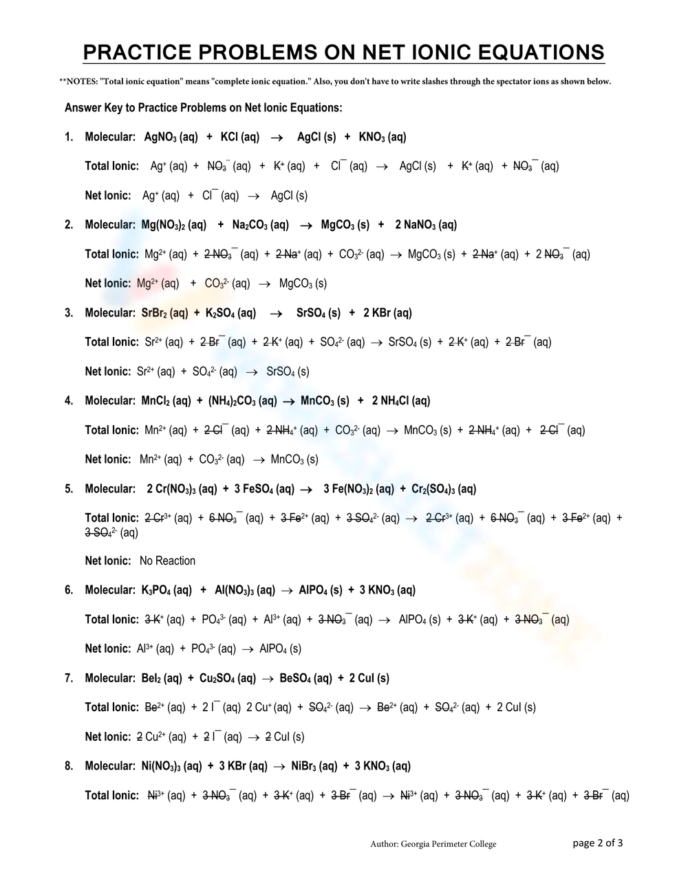 Net Ionic Equations Worksheet BALANCE The Following Worksheets Library