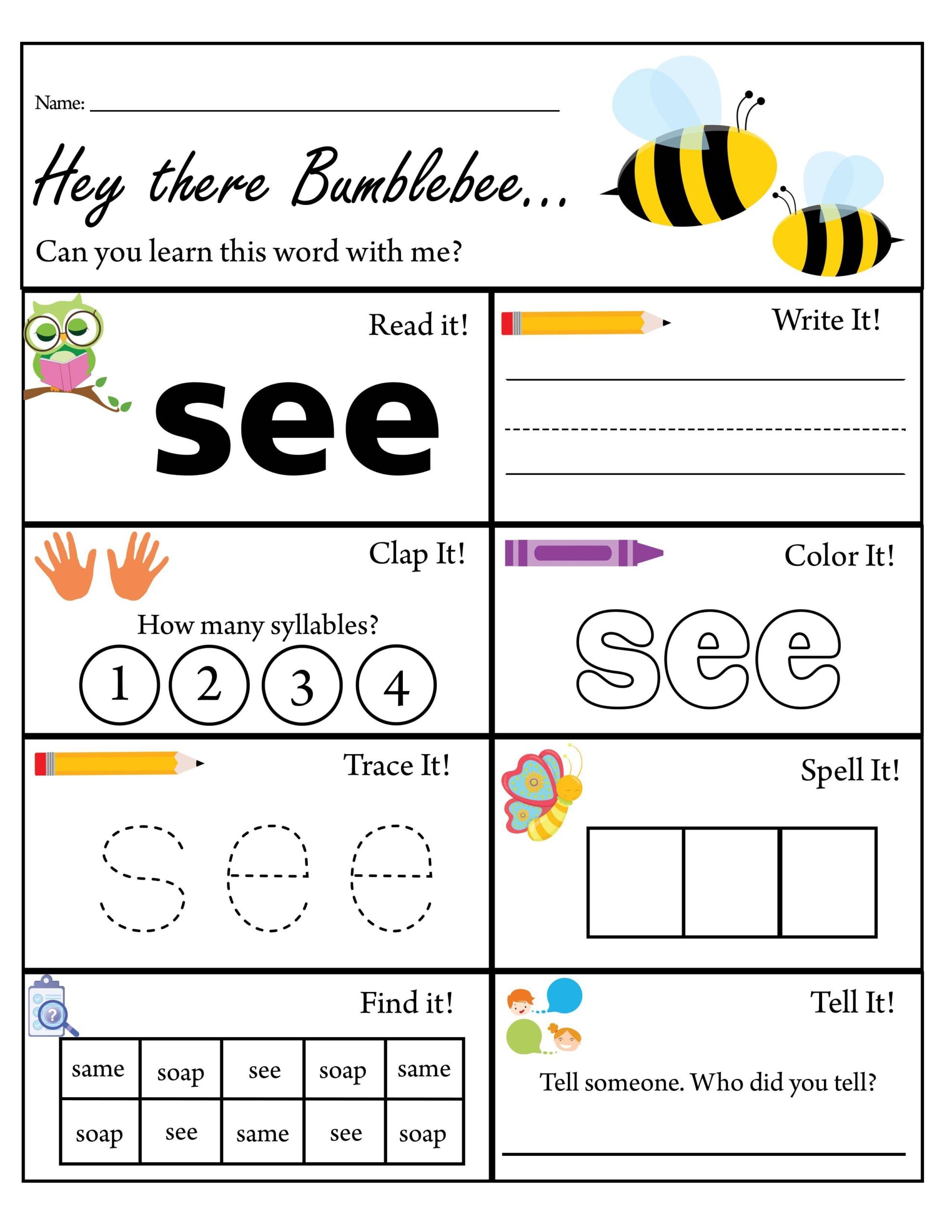 Reading Comprehension Worksheets Reading With Sight Word See