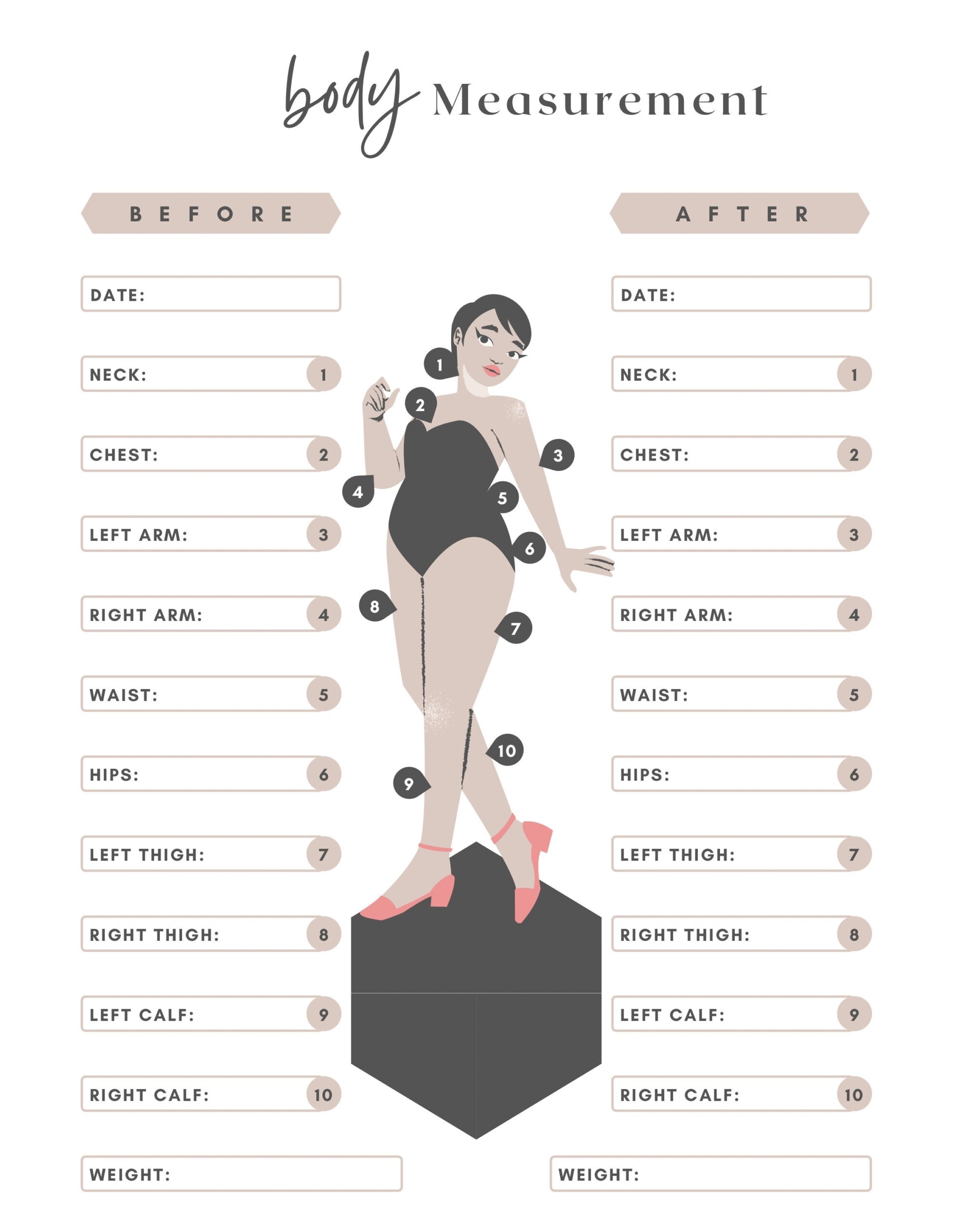 Body Measurement Tracker Printable Measurement Log Weight Tracker Body Progress Update Fillable Printable A4 A5 Letter Half Size Etsy