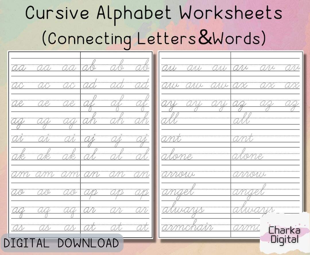 Printable Cursive Alphabet Worksheets Handwritting Practice Pages How To Connect Cursive Letters Cursive Writing Practice Etsy Israel Printable Cursive Alphabet Worksheets Handwritting Practice Pages How To Connect Cursive Letters Cursive Writing Practice Etsy Israel