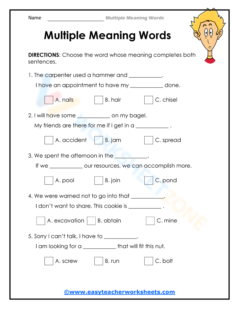 Printable Grade 12 Multiple Meaning Words Worksheets Multiple Meaning Words Online Activity Worksheets Library