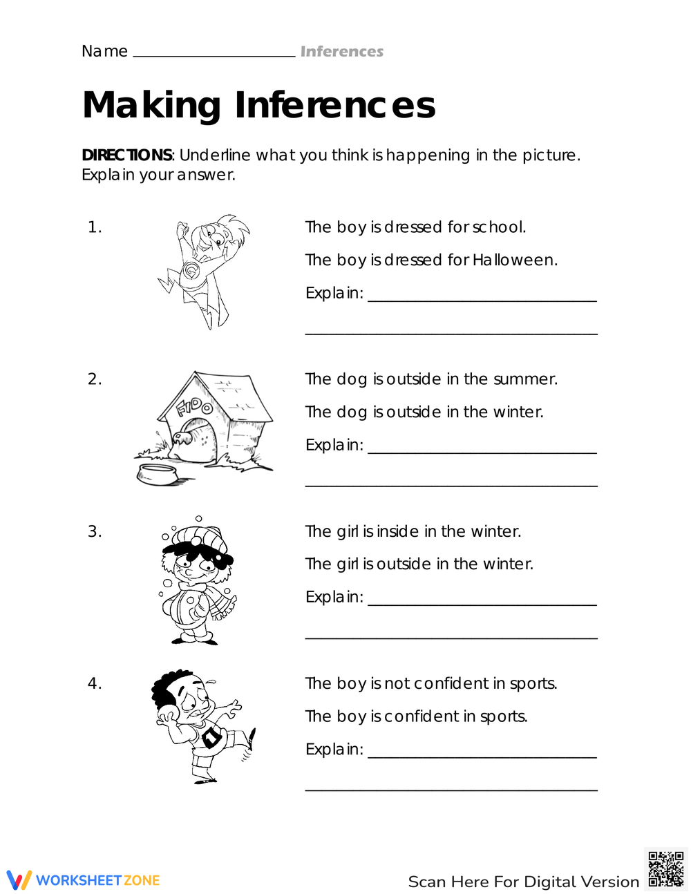 Inferences Worksheet 1 Reading Activity