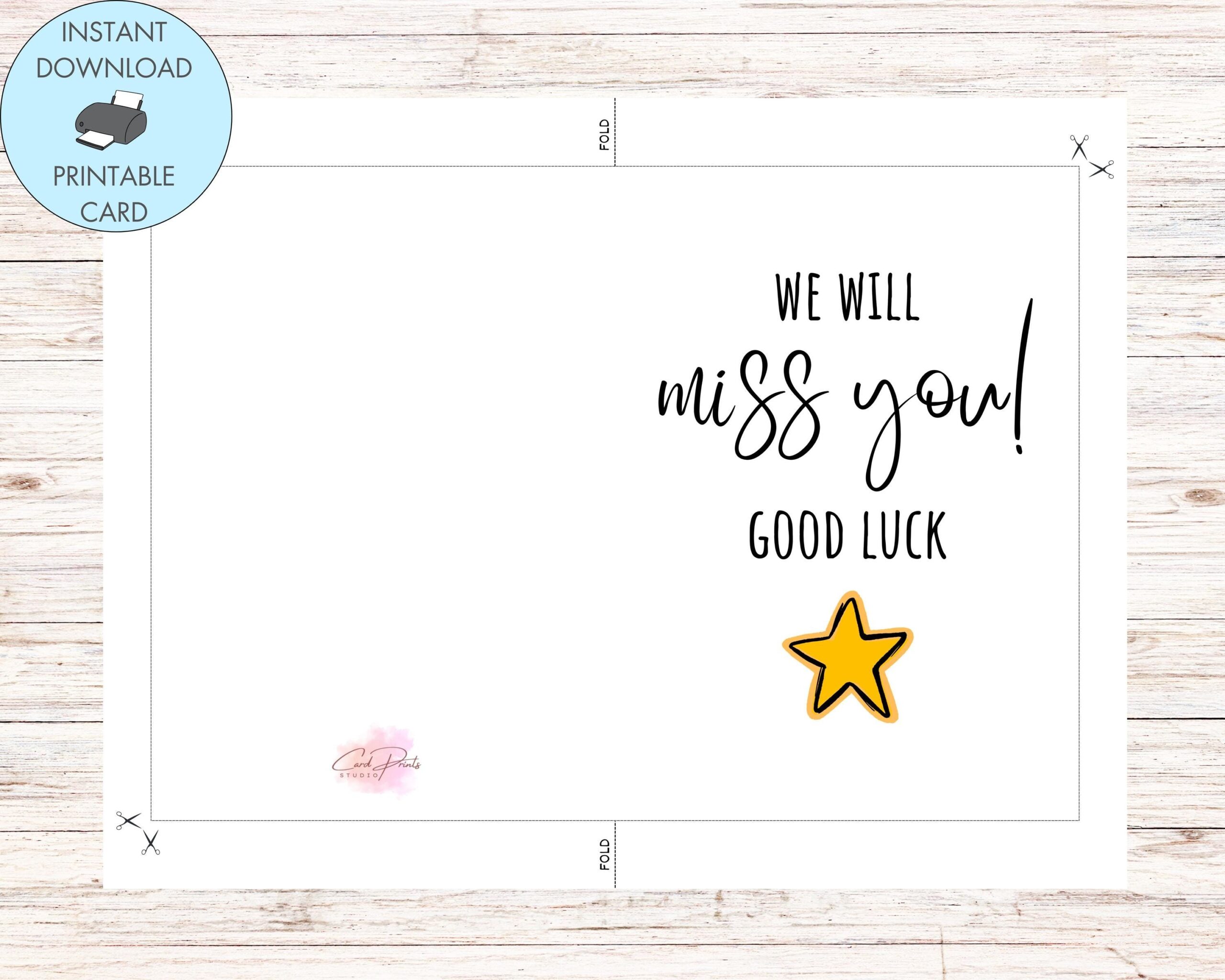Printable Leaving Card We Will Miss You Good Luck Star Instant Download Leaving Card Printable Good Luck Card Printable Goodbye Card Etsy