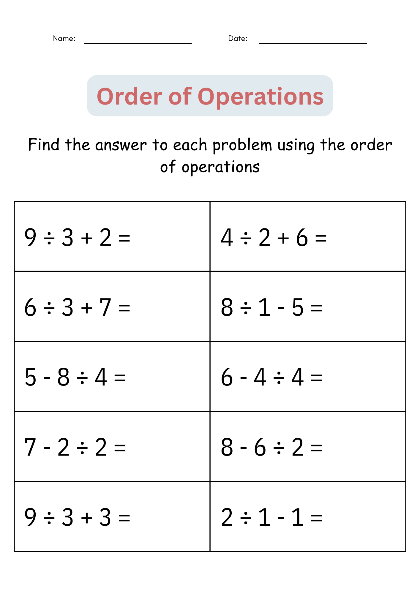 Simple Order Of Operations Worksheet Worksheets Worksheets