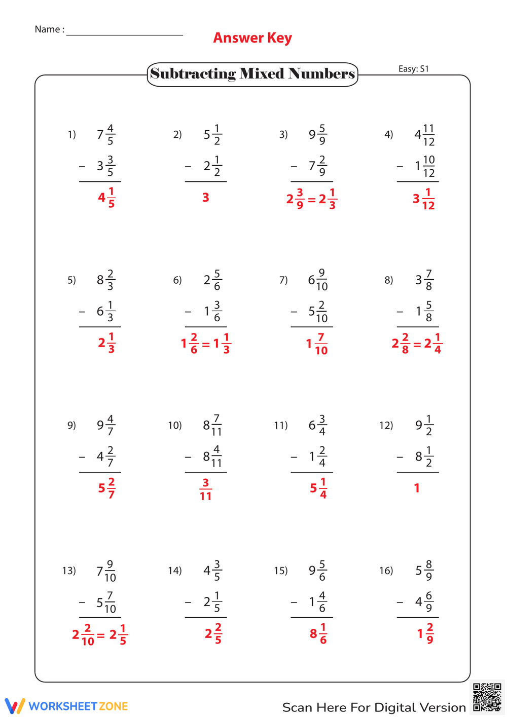 Printable Subtracting Mixed Numbers Worksheets Printable Subtracting Mixed Numbers Worksheets