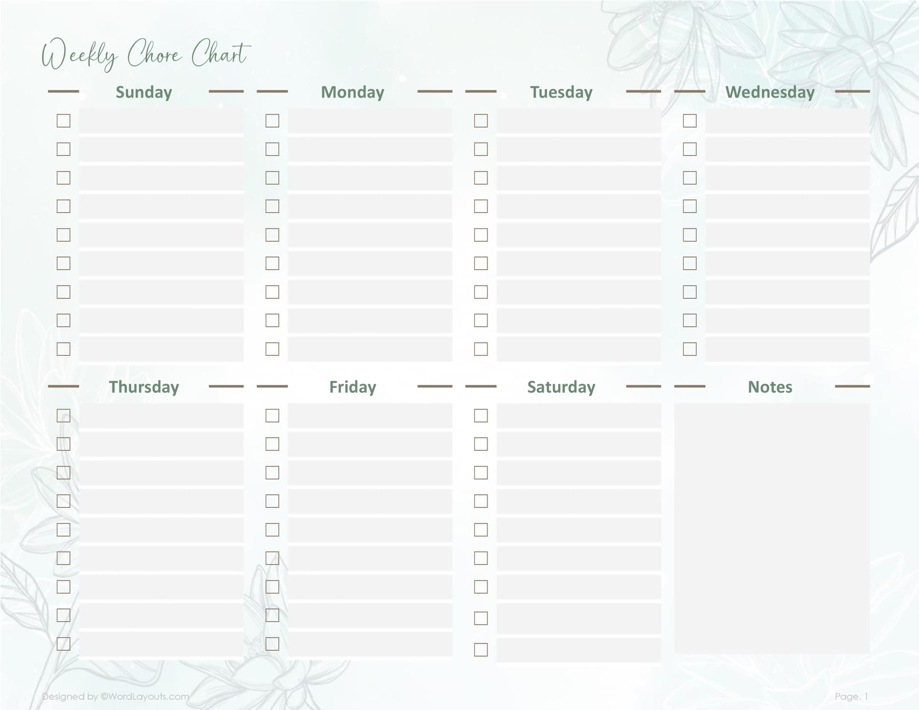 Printable Weekly Chore Chart Template WordLayouts Printable Weekly Chore Chart Template WordLayouts