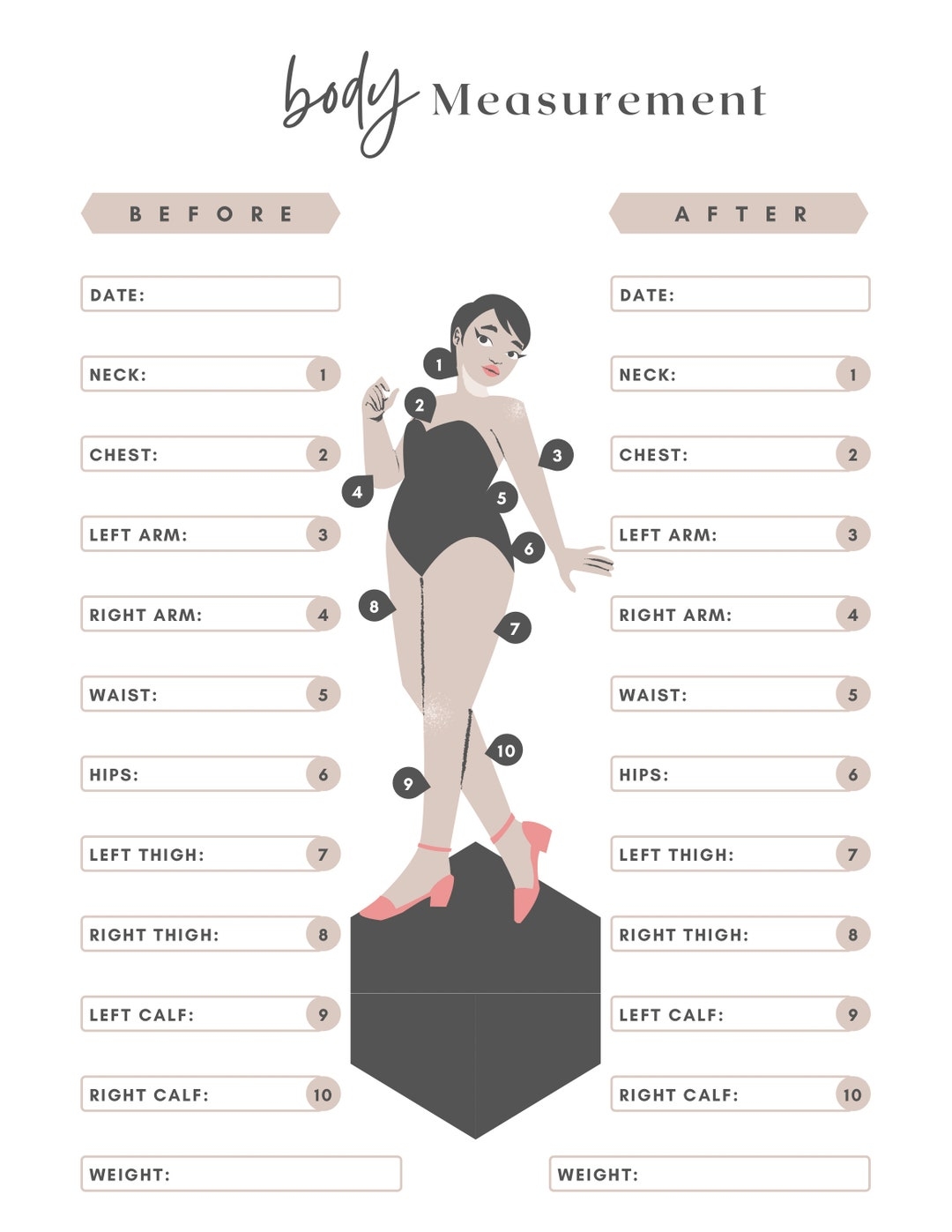 Printable Workout Measurements Tracker PRINTABLE Weight Loss Journal And Tracker Fitness Progress