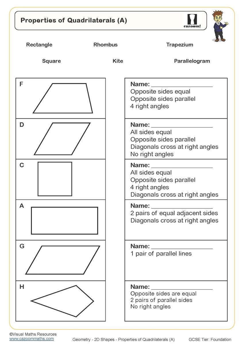 Quadrilateral Properties Worksheet Explore The Characteristics Of Four Sided Figures
