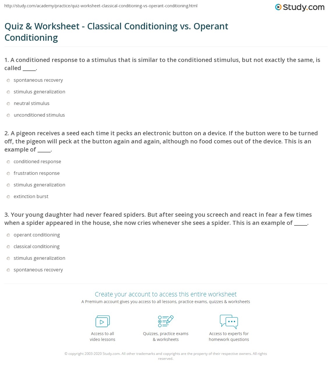 Quiz Worksheet Classical Conditioning Vs Operant Conditioning Worksheets Library Quiz Worksheet Classical Conditioning Vs Operant Conditioning Worksheets Library