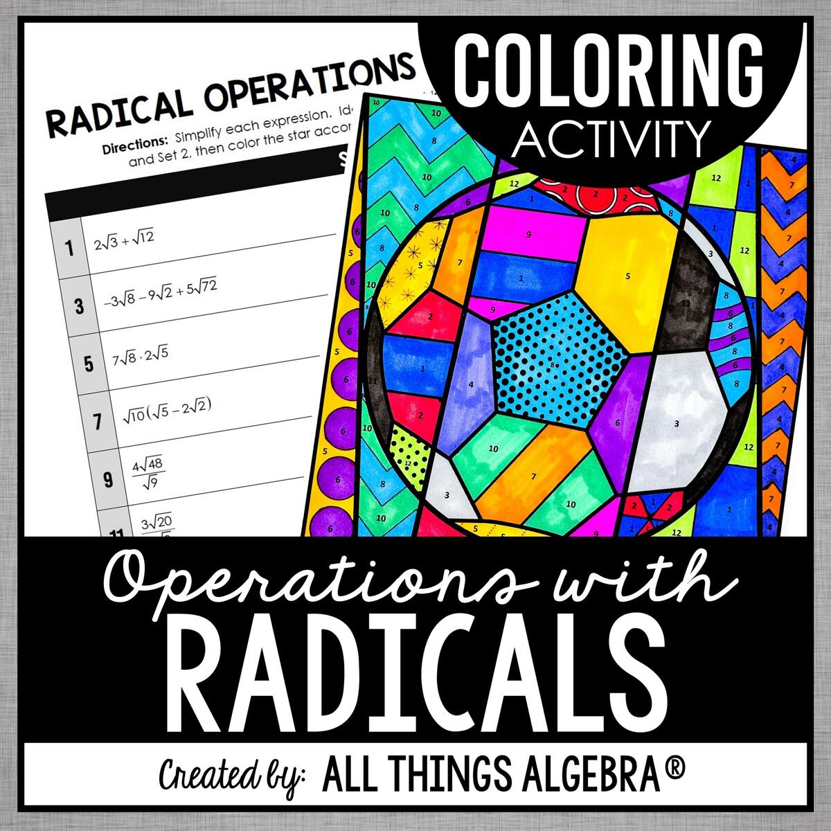 Radical Operations Coloring Activity All Things Algebra