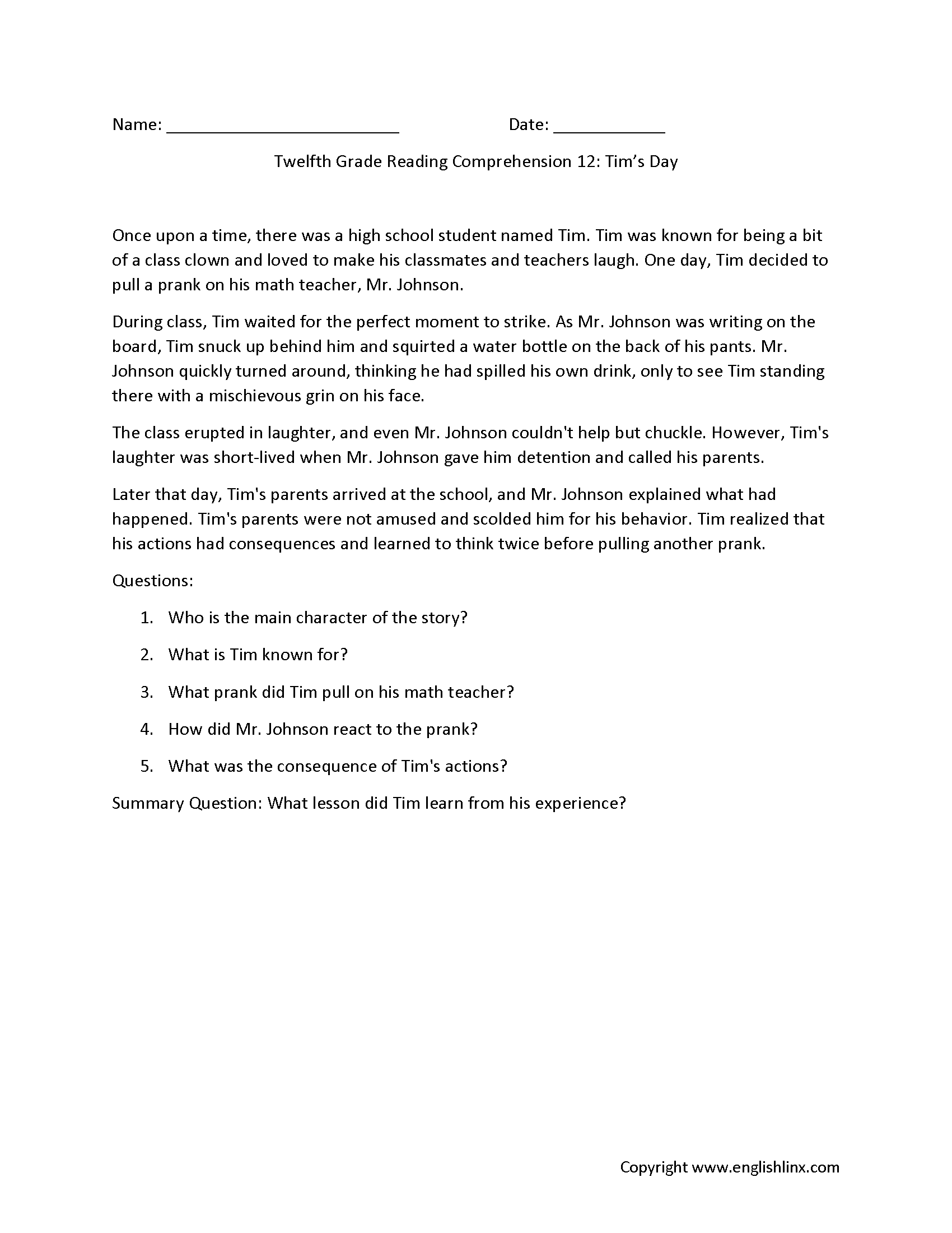 Reading Comprehension Worksheets Twelfth Grade Reading Comprehension Worksheets Reading Comprehension Worksheets Twelfth Grade Reading Comprehension Worksheets