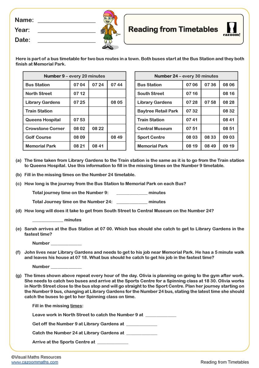 Reading Travel Schedules Worksheets