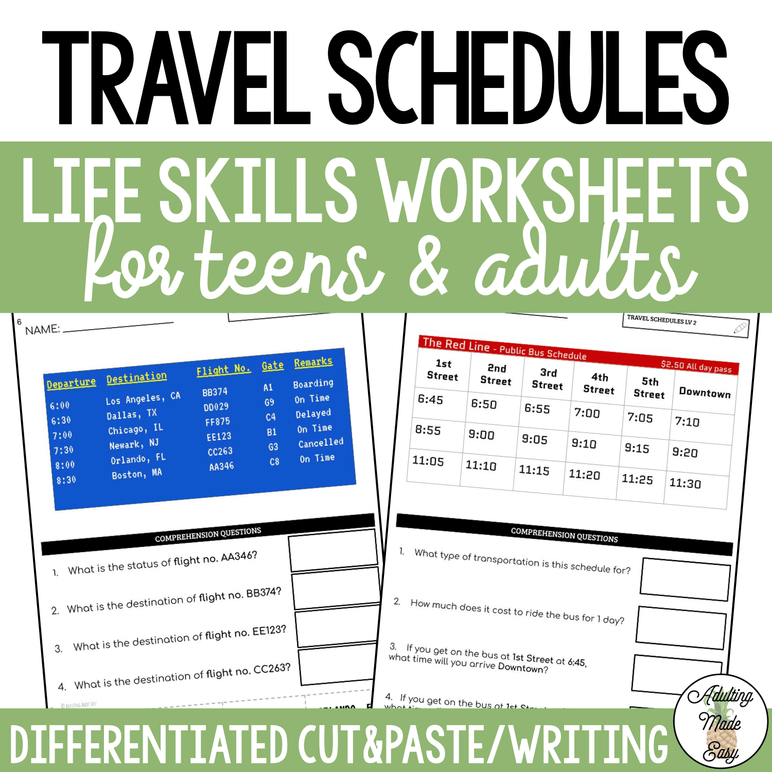 Reading Travel Schedules Worksheets