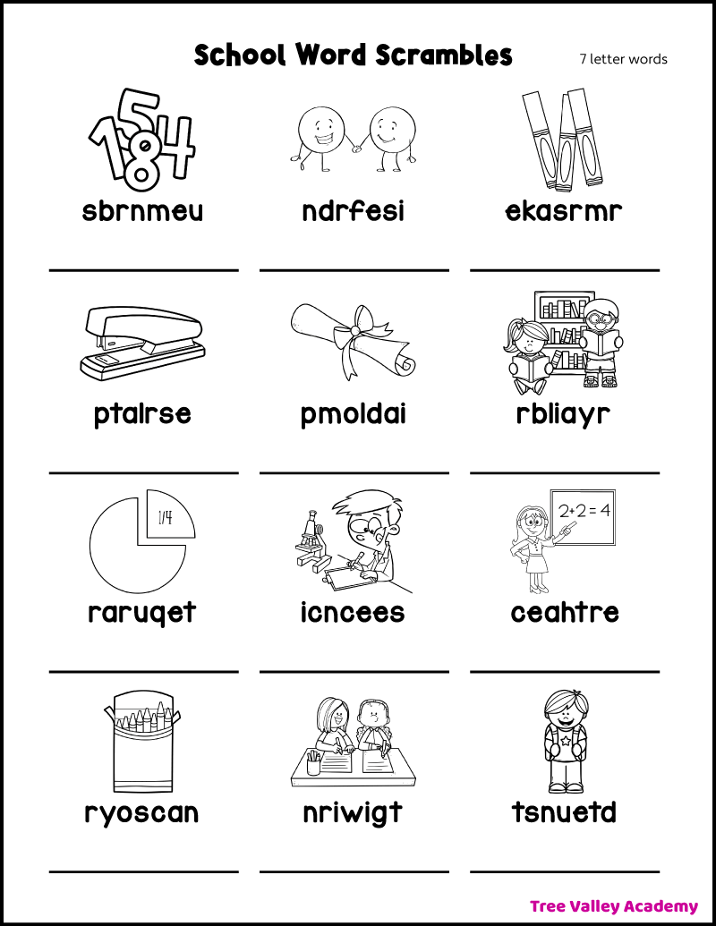 Kindergarten Word Scramble Worksheets Printable