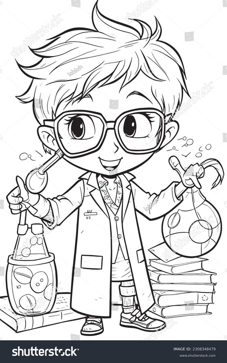 Scientist Black White Coloring Pages Kids Stock Vector Royalty Free 2308348479 Shutterstock