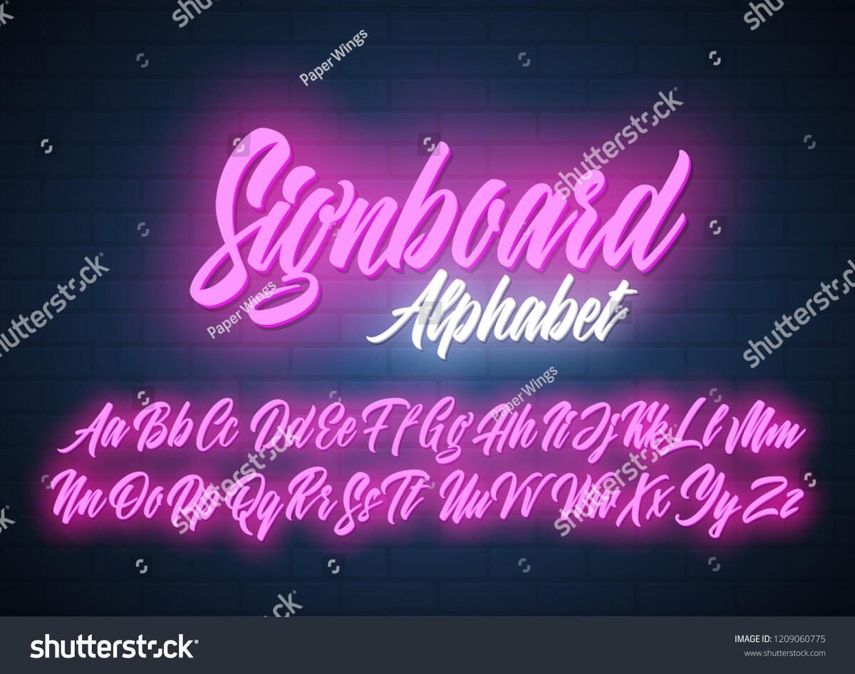 Signboard Script Lettering Lightbox Alphabet Vector Stock Vector Royalty Free 1209060775 Shutterstock