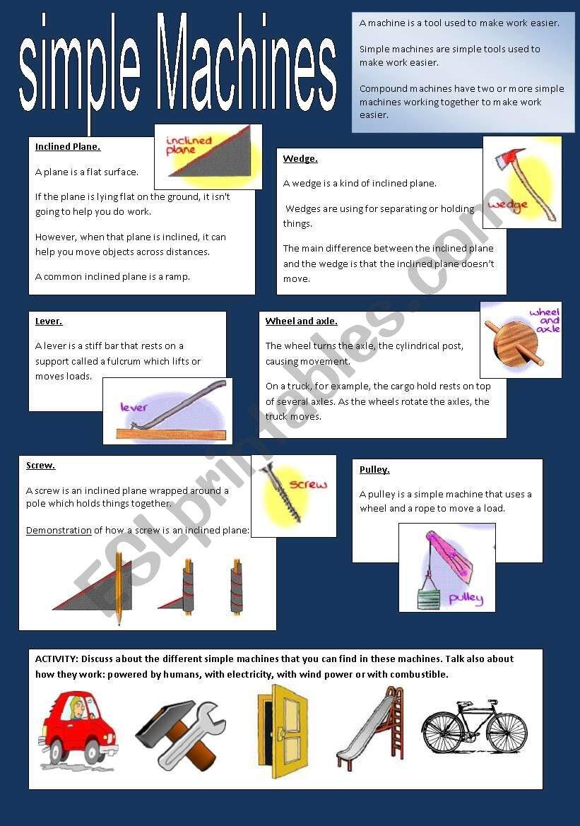 Class 1 Science Identify Simple Machines Worksheet Free PDF