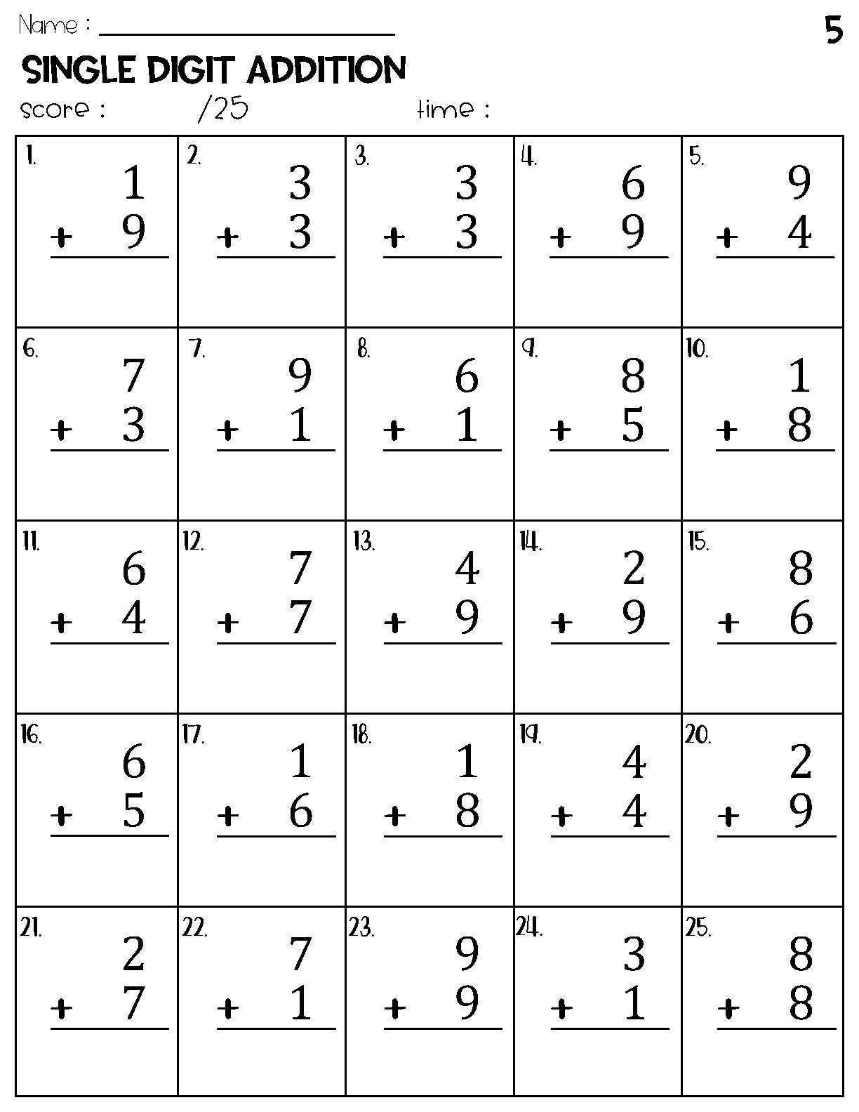 Single Digit Addition Worksheet Generator Grade 1 Free Printable Worksheets