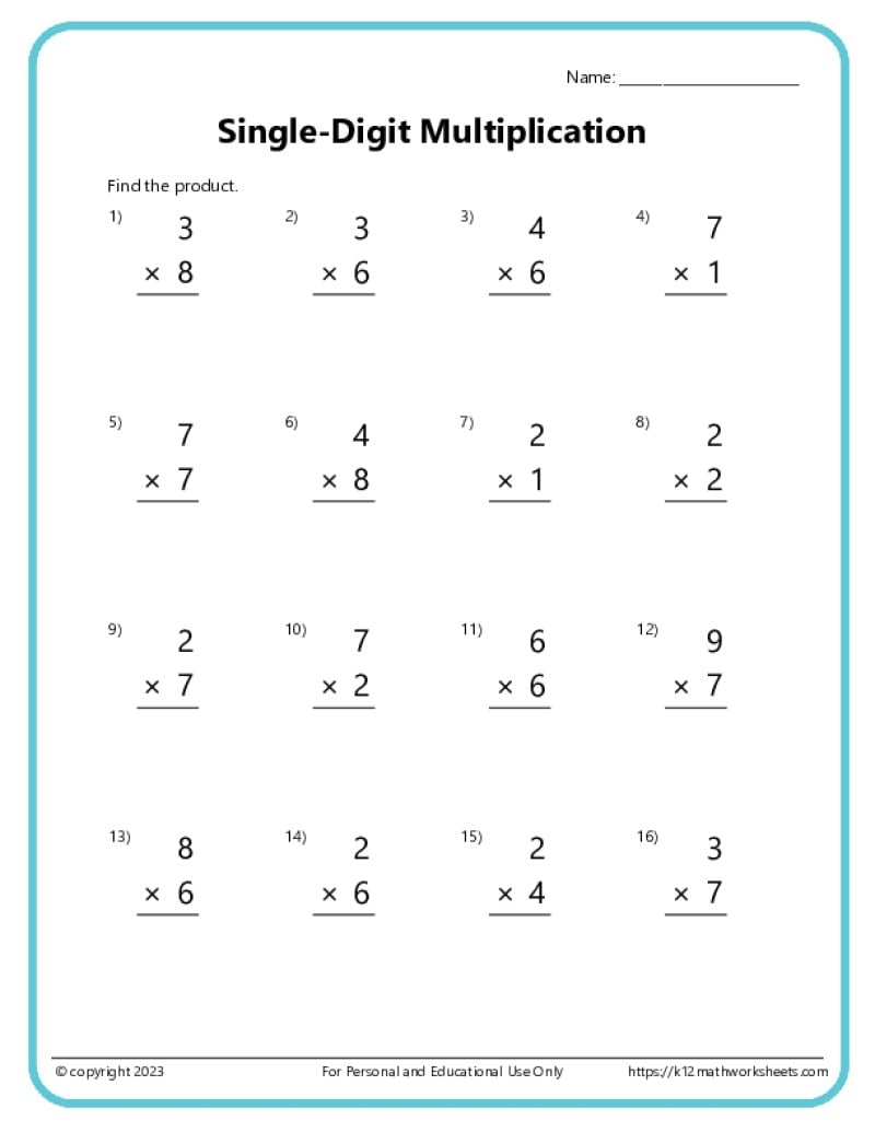 Multiplication To 5x5 Worksheets For 2nd Grade