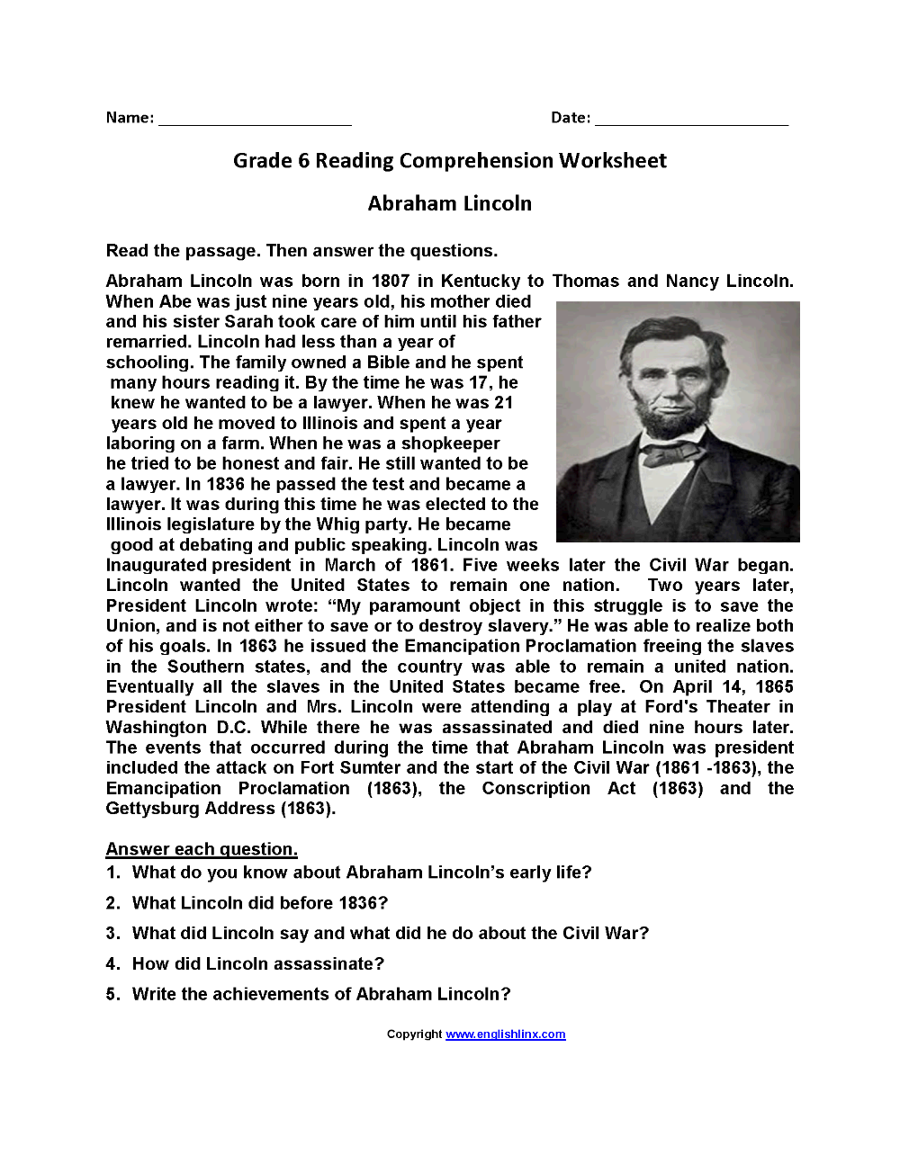Sixth Grade Reading Worksheets Vocabulary Fluency Practice PDF