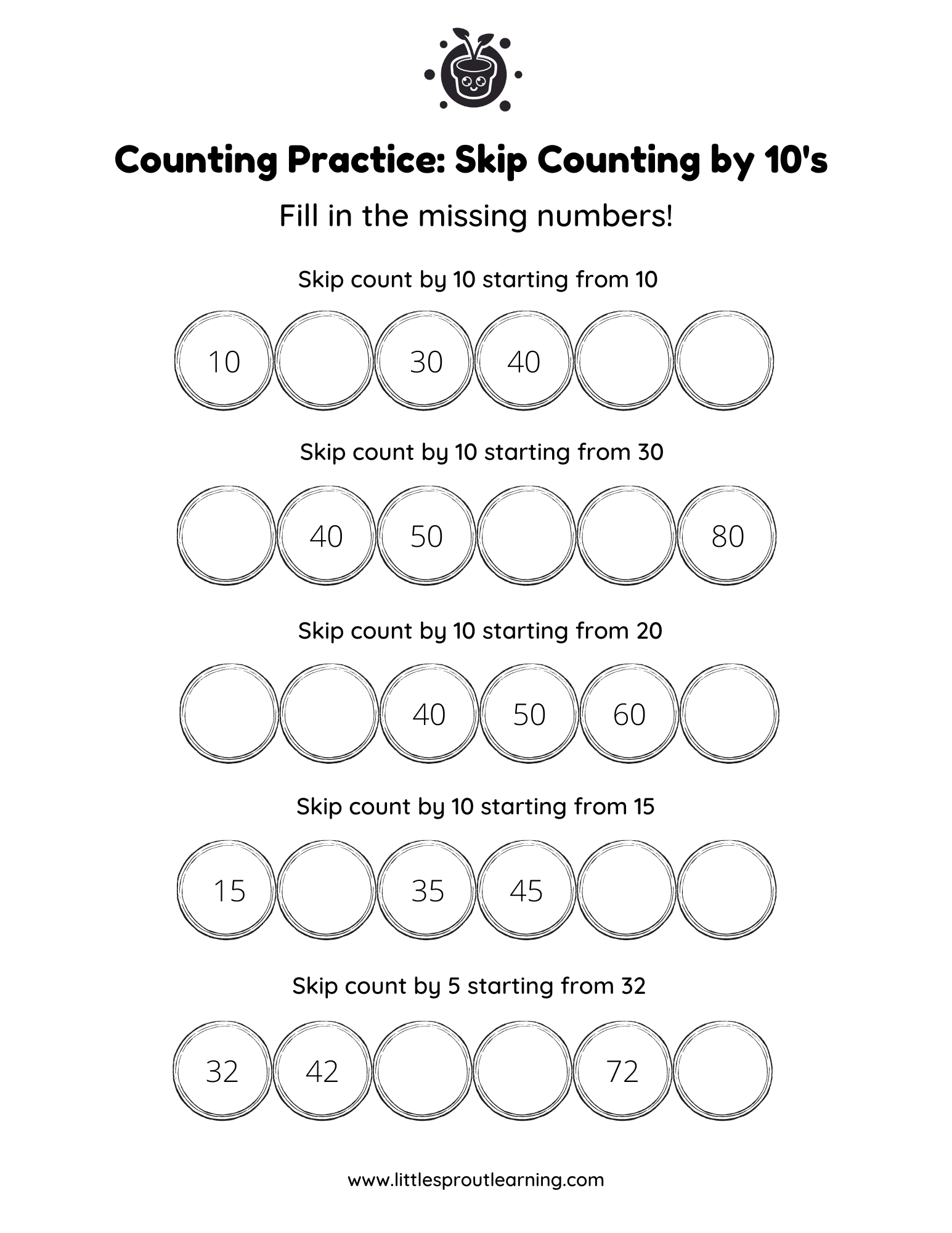 Skip Counting By 10 S Math Worksheet Skip Counting By 10 S Math Worksheet