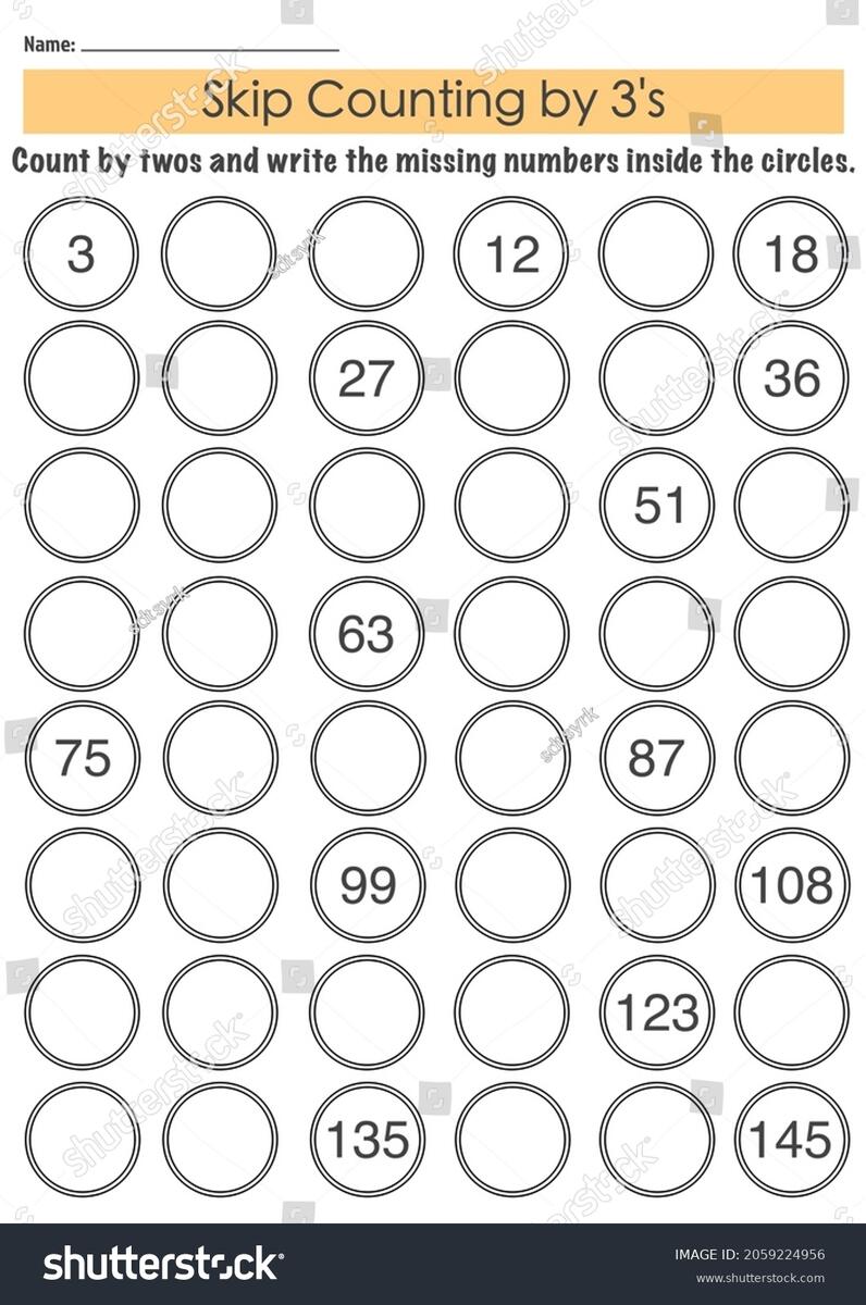 Skip Counting By3s Write Missing Numbers Stock Illustration 2059224956 Shutterstock Skip Counting By 5 Worksheets