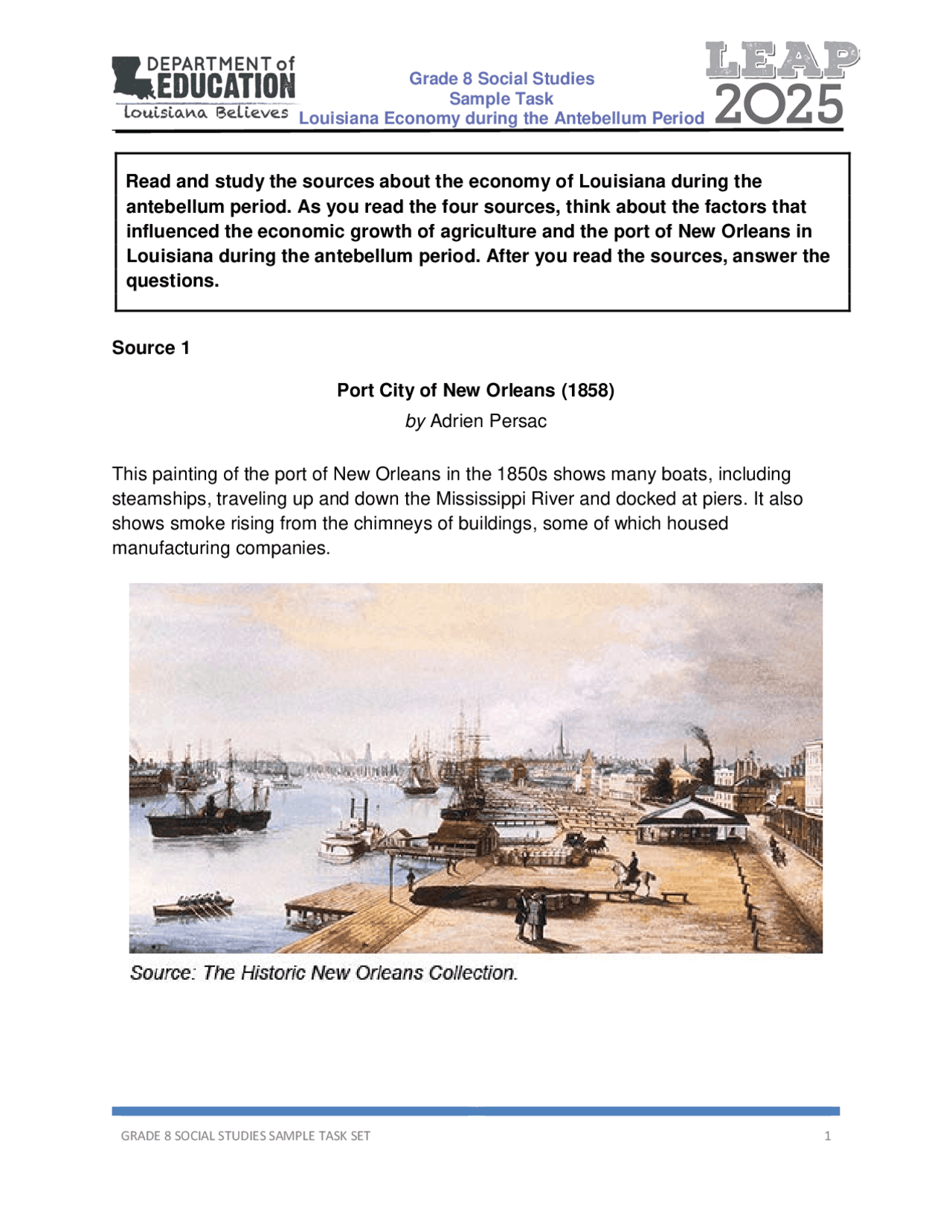 Social Studies Grade 8 Task Set Louisiana Economy During Lecture Notes Painting Docsity