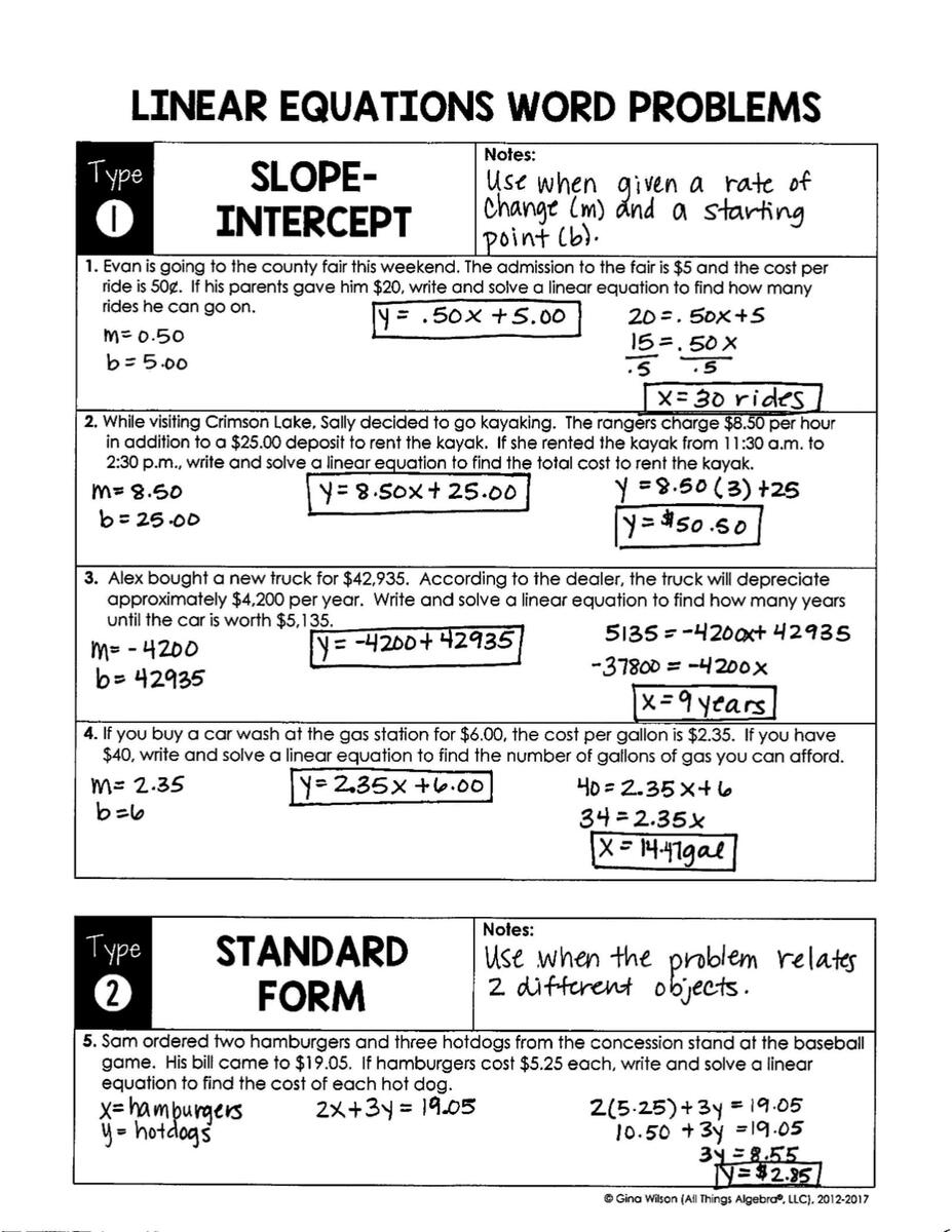 SOLUTION Unit 4a Linear Equations Updated October 2017 2 Pdf Worksheets Library