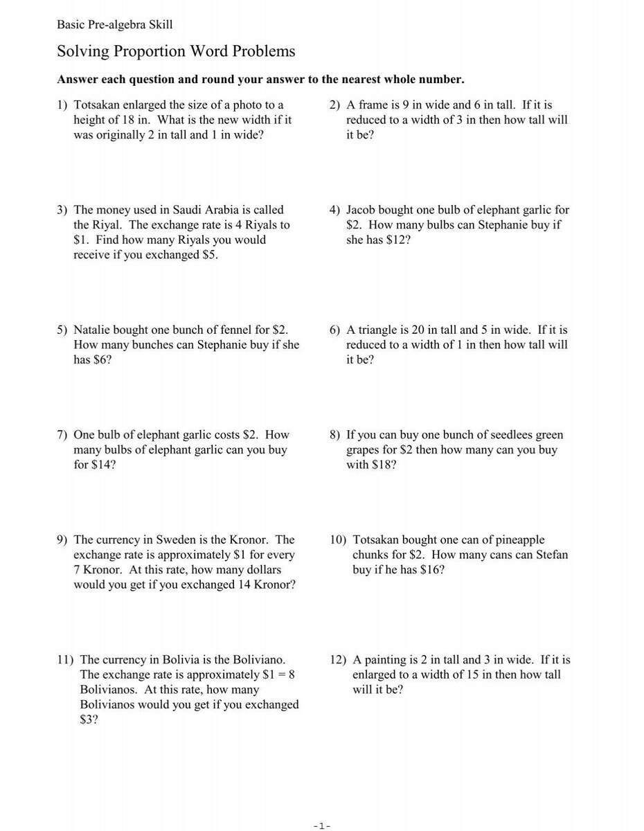 Solving Proportion Word Problems Solving Proportion Word Problems