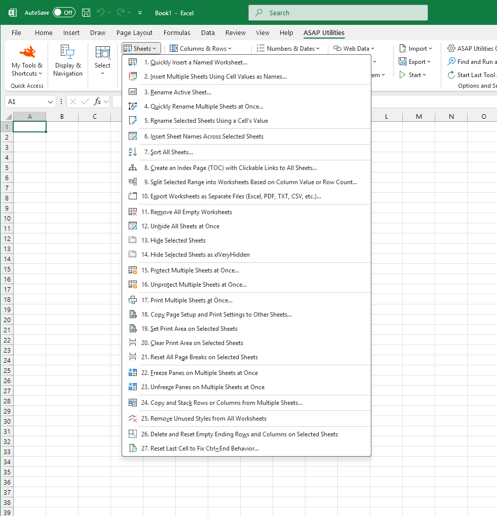 Sort All Sheets Extra Features For Excel Sort Data Excel Practice Online